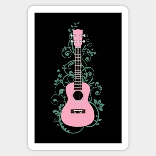 Pink Ukulele Flowering Vines Sticker